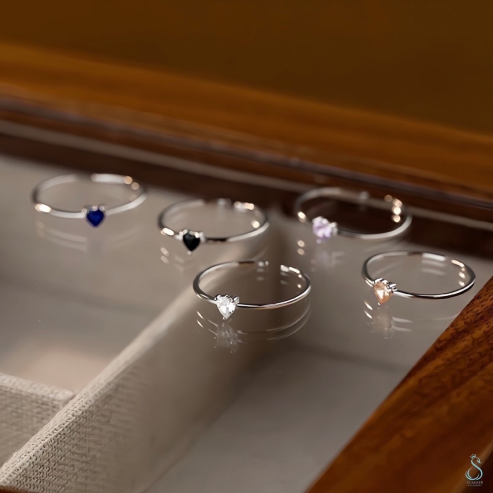 SUMMER 銀飾💫［925純銀］簡約心鑽戒 線戒 純銀戒指 愛心戒圈-細節圖4