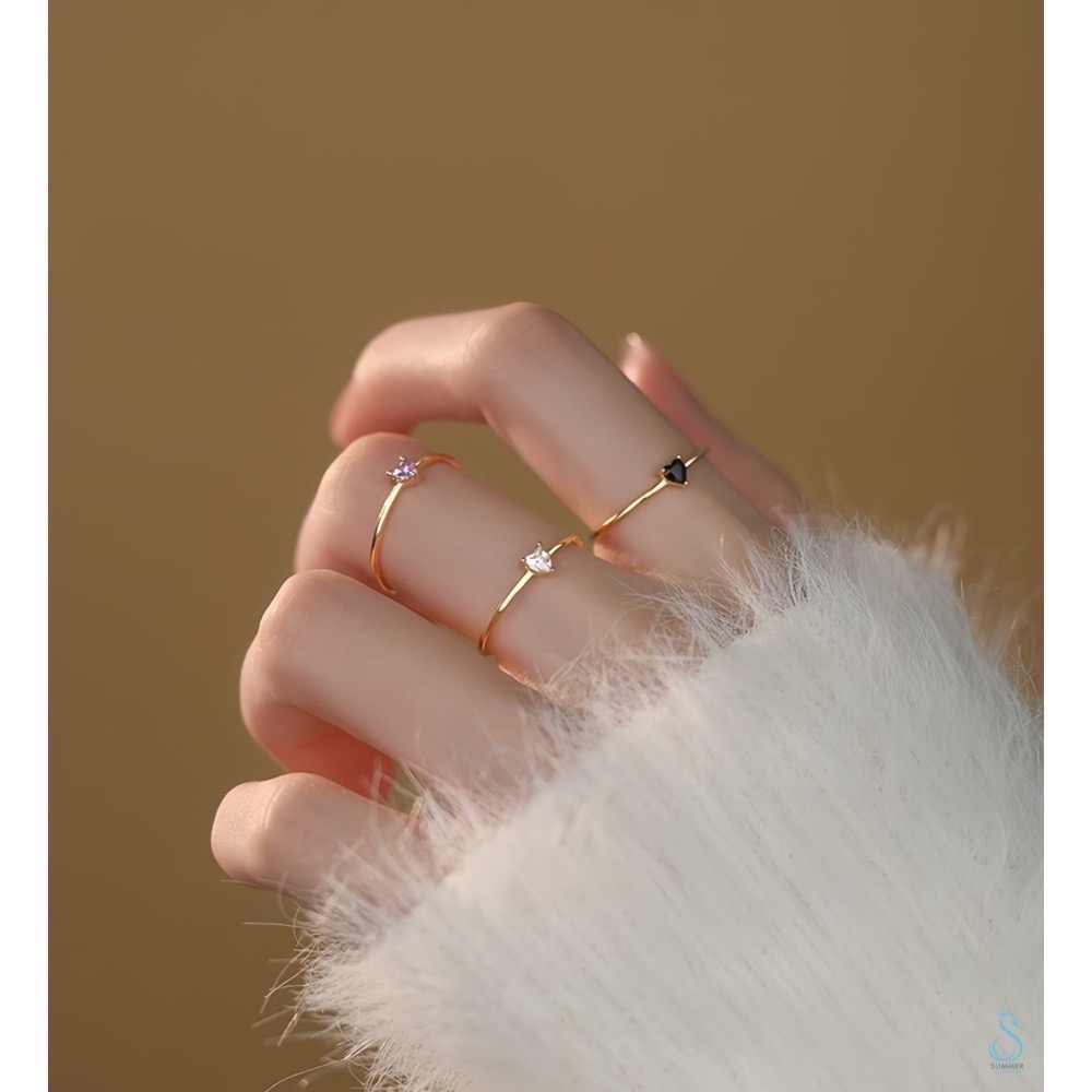 SUMMER 銀飾💫［925純銀］簡約心鑽戒 線戒 純銀戒指 愛心戒圈-細節圖6