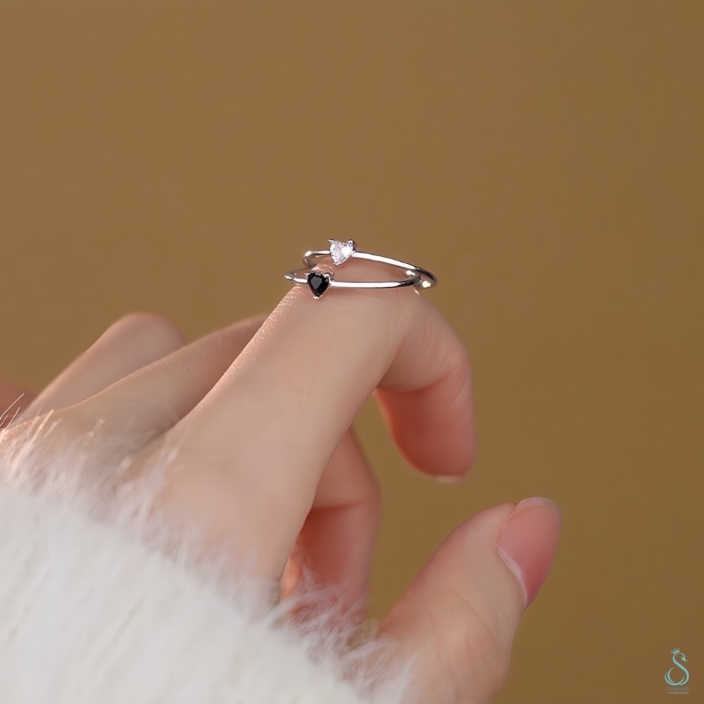 SUMMER 銀飾💫［925純銀］簡約心鑽戒 線戒 純銀戒指 愛心戒圈-細節圖7