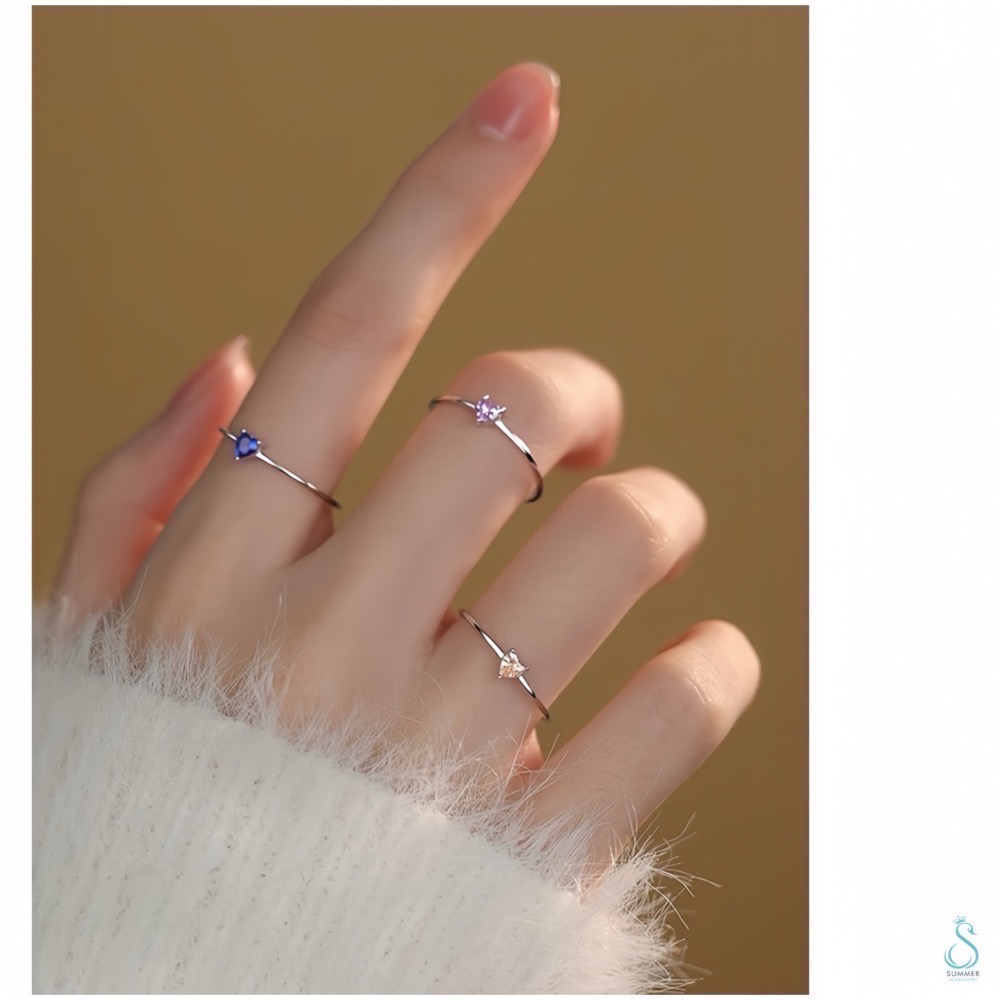 SUMMER 銀飾💫［925純銀］簡約心鑽戒 線戒 純銀戒指 愛心戒圈-細節圖8