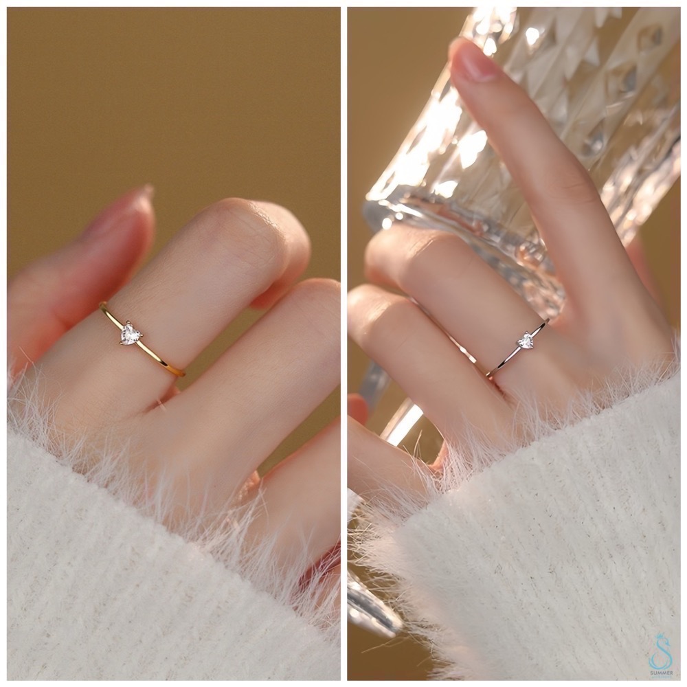 SUMMER 銀飾💫［925純銀］簡約心鑽戒 線戒 純銀戒指 愛心戒圈-細節圖9