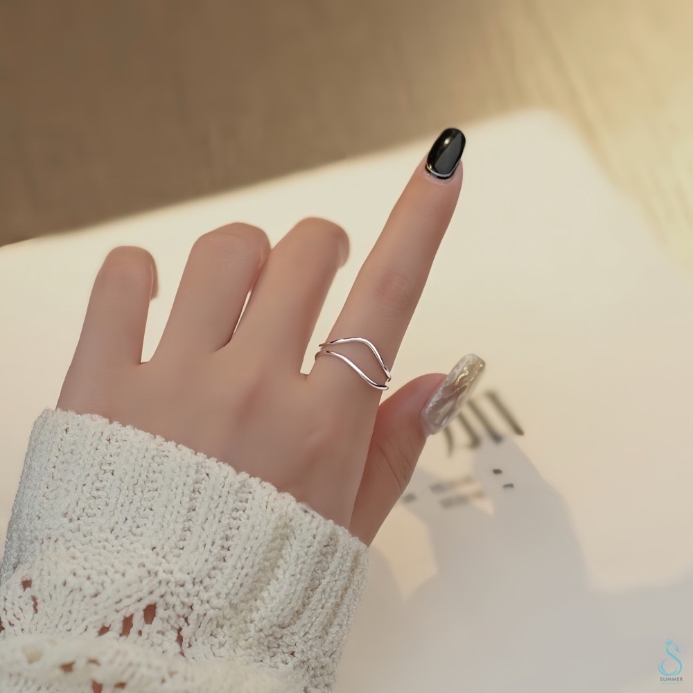 SUMMER 銀飾💫［925純銀］雙層曲線戒 純銀戒指-細節圖4