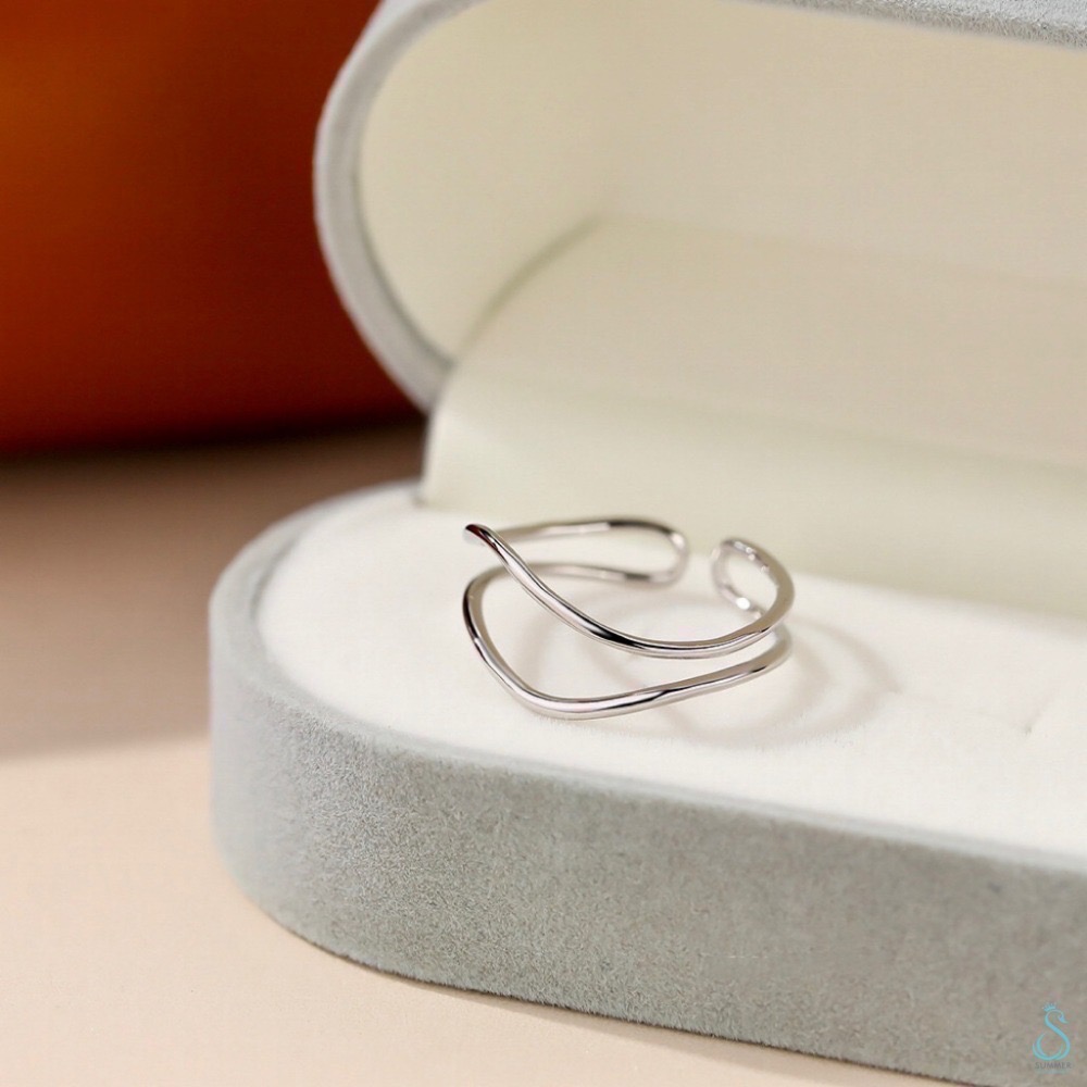 SUMMER 銀飾💫［925純銀］雙層曲線戒 純銀戒指-細節圖7