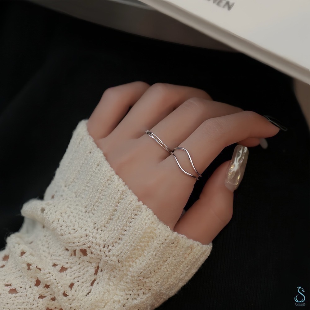 SUMMER 銀飾💫［925純銀］雙層曲線戒 純銀戒指-細節圖8