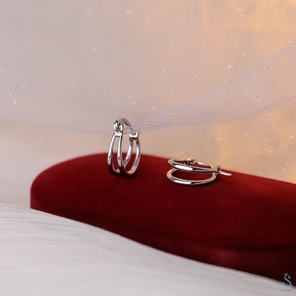 SUMMER 銀飾💫［925純銀］簡約雙層線條耳環 易扣式耳環 耳扣 純銀耳環-細節圖5