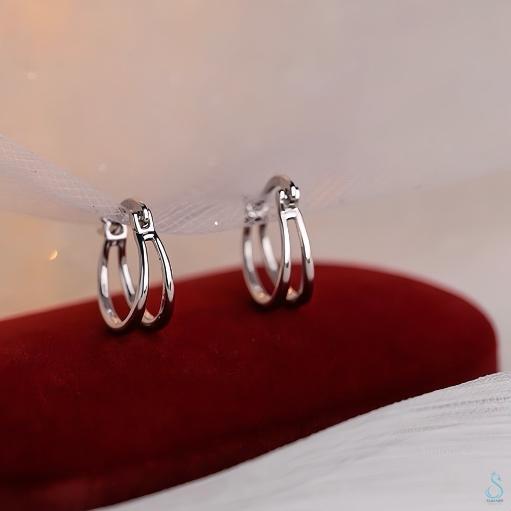 SUMMER 銀飾💫［925純銀］簡約雙層線條耳環 易扣式耳環 耳扣 純銀耳環-細節圖8