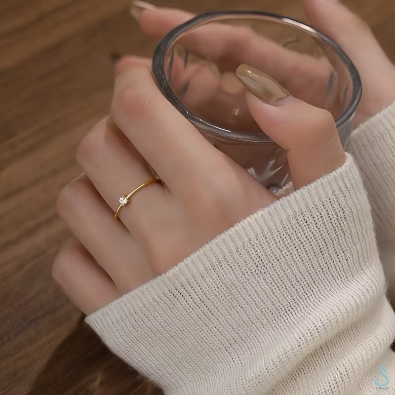 SUMMER 銀飾💫［925純銀］極緻閃鑽戒 細線戒 單鑽戒 純銀戒指-細節圖4