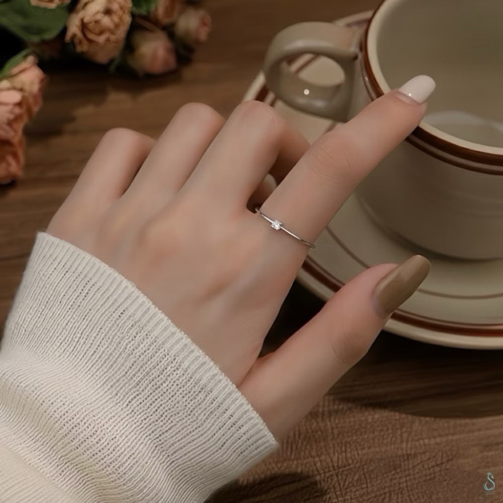 SUMMER 銀飾💫［S999足銀］極緻閃鑽戒 細線戒 單鑽戒 純銀戒指-細節圖5