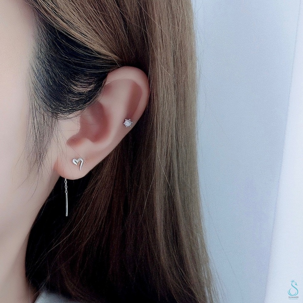 SUMMER 銀飾💫［925純銀］框心耳線 愛心耳環 純銀耳環-細節圖4