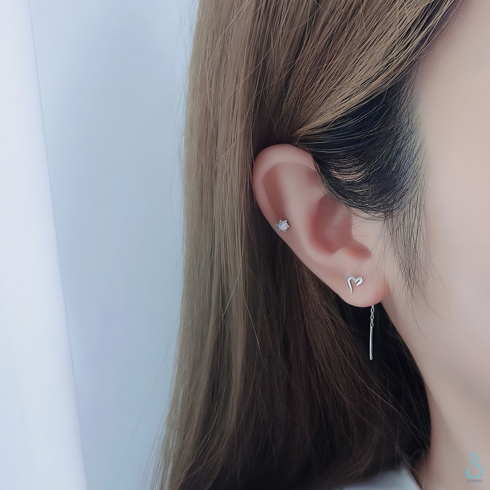 SUMMER 銀飾💫［925純銀］框心耳線 愛心耳環 純銀耳環-細節圖6