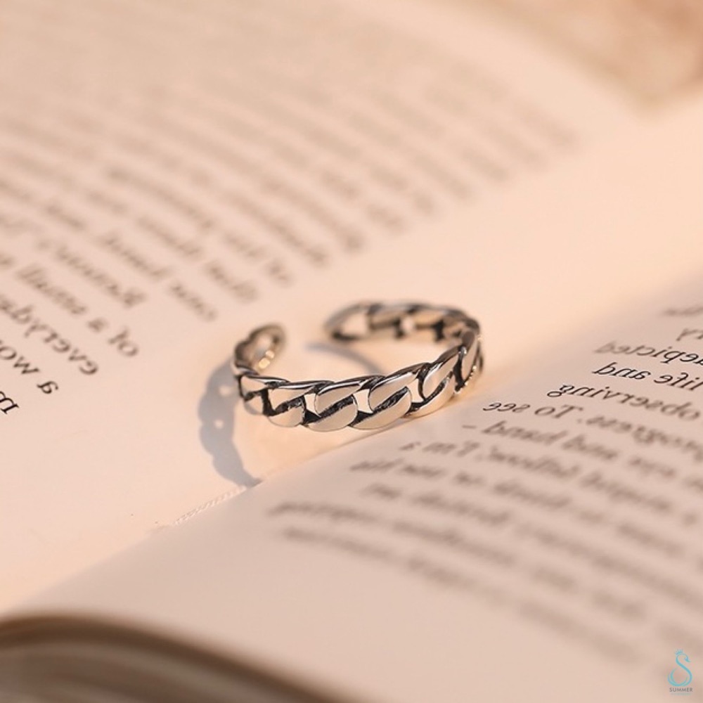 SUMMER 銀飾💫［925純銀］泰銀復古 麻花鏈條戒 純銀戒指-細節圖8
