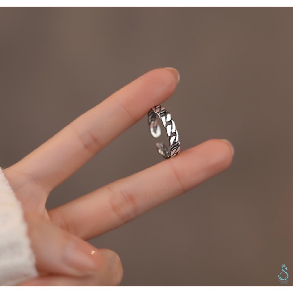 SUMMER 銀飾💫［925純銀］泰銀復古 麻花鏈條戒 純銀戒指-細節圖6