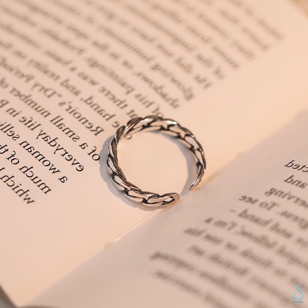 SUMMER 銀飾💫［925純銀］泰銀復古 麻花鏈條戒 純銀戒指-細節圖9