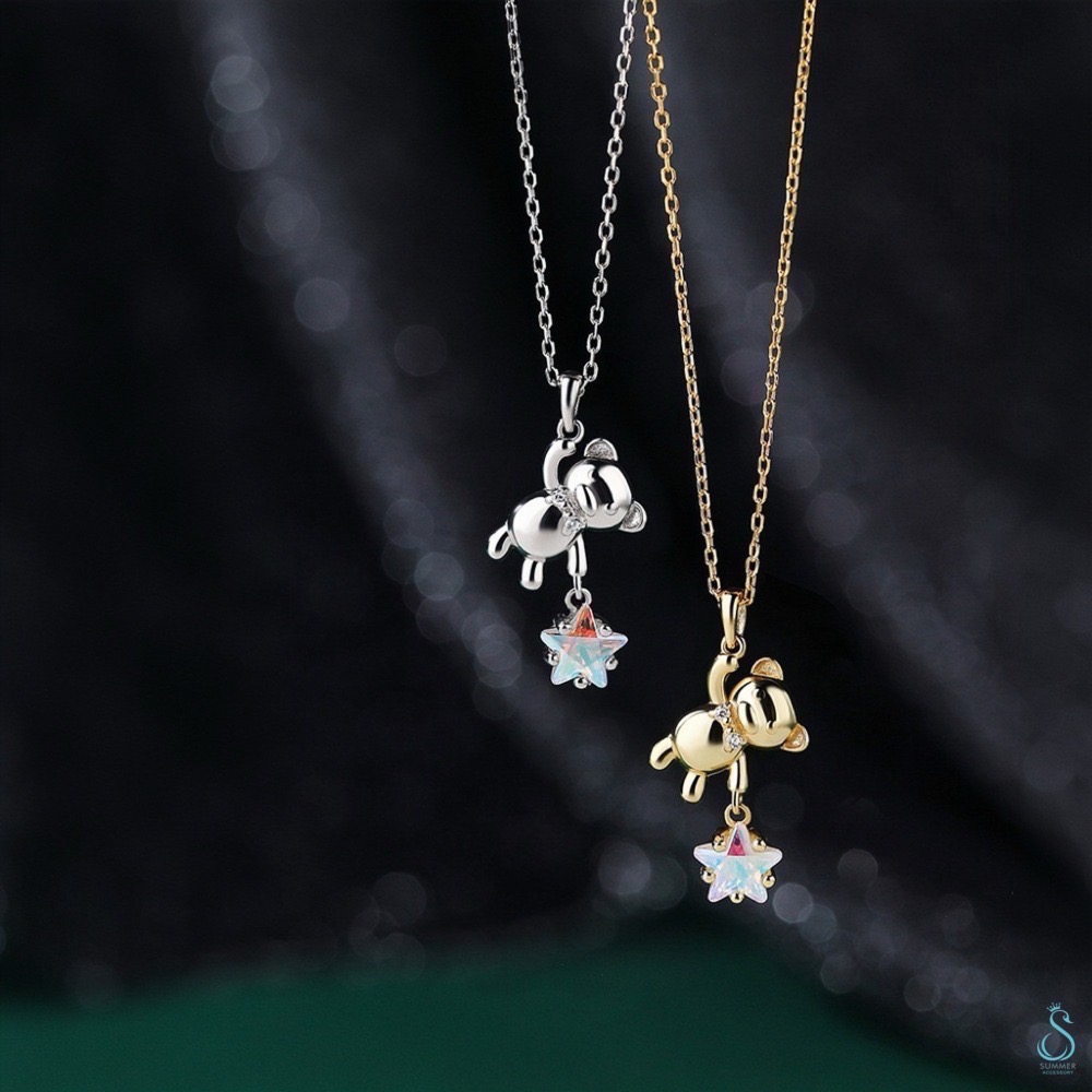 SUMMER韓 銀飾💫［925純銀］摘星小熊 煥采星星 純銀項鏈-細節圖5