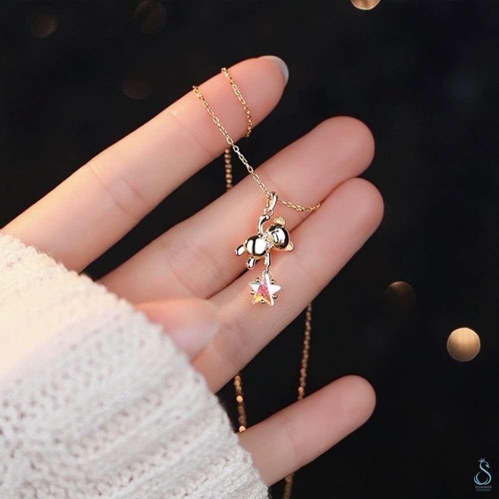 SUMMER韓 銀飾💫［925純銀］摘星小熊 煥采星星 純銀項鏈-細節圖3