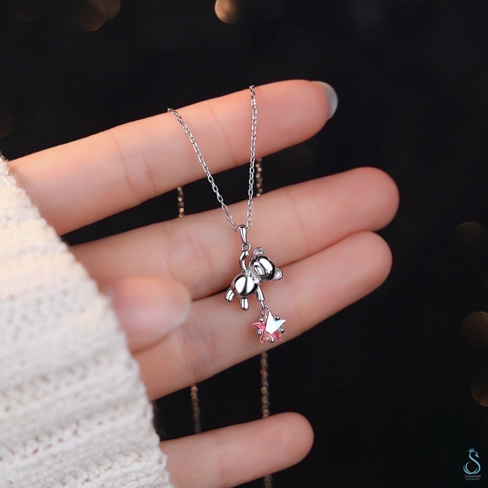 SUMMER韓 銀飾💫［925純銀］摘星小熊 煥采星星 純銀項鏈-細節圖2