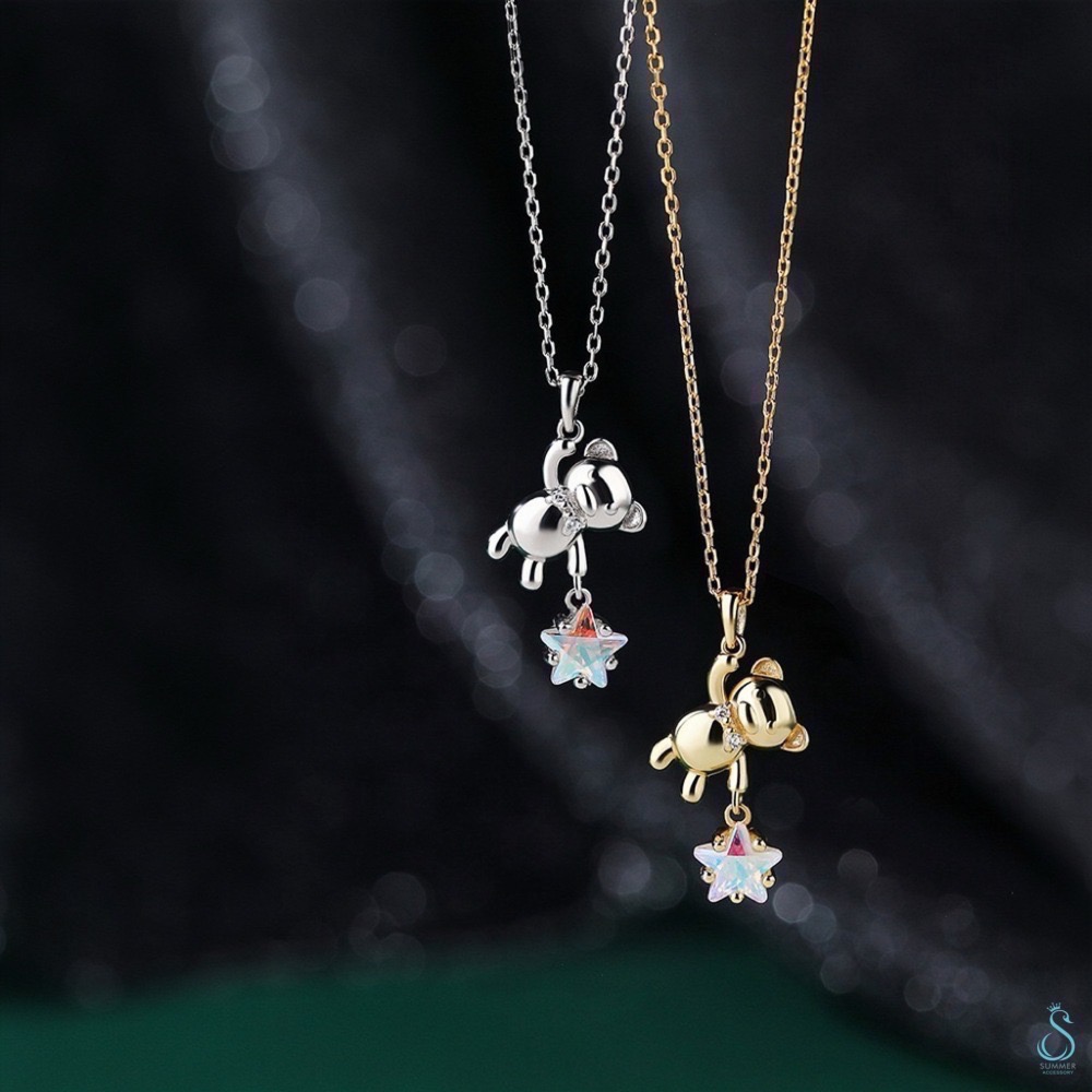 SUMMER韓 銀飾💫［925純銀］摘星小熊 煥采星星 純銀項鏈-細節圖5