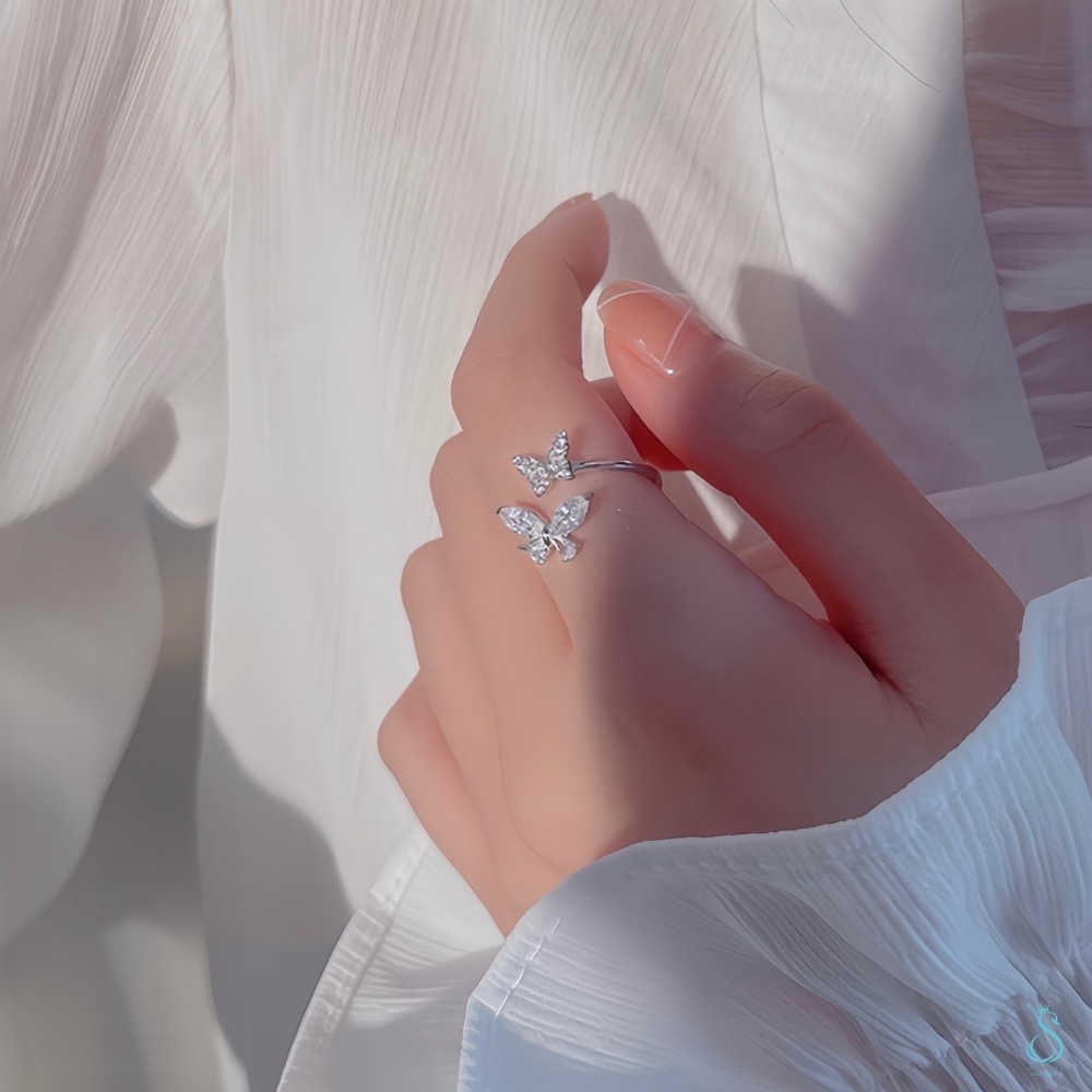 SUMMER 銀飾💫［925純銀］雙蝶之間 純銀戒指 蝴蝶戒-細節圖2