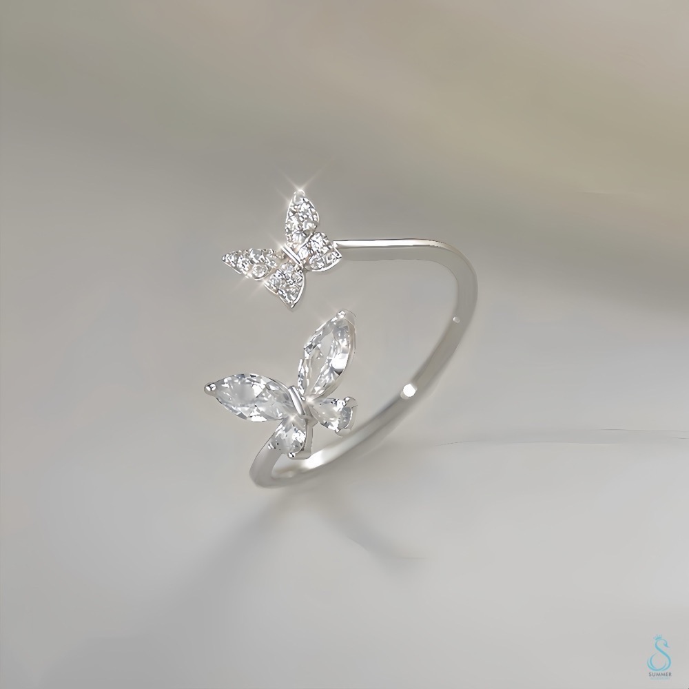 SUMMER 銀飾💫［925純銀］雙蝶之間 純銀戒指 蝴蝶戒-細節圖3