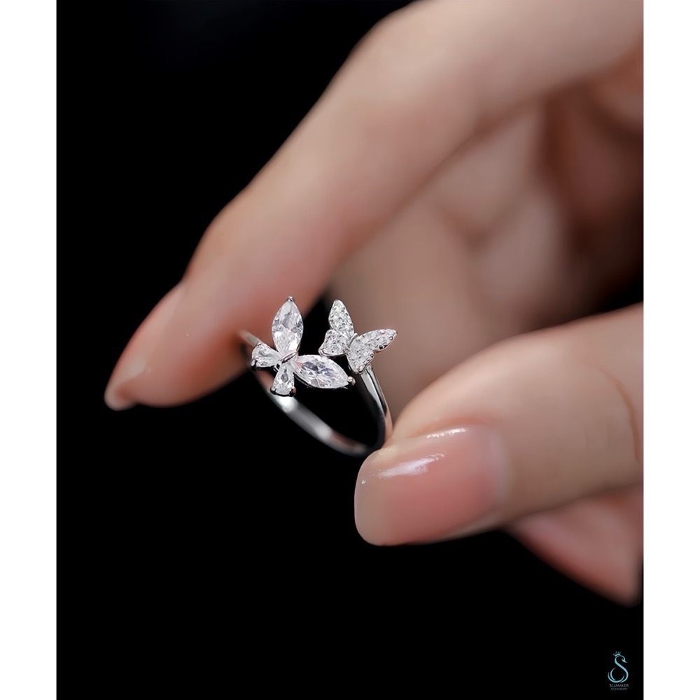 SUMMER 銀飾💫［925純銀］雙蝶之間 純銀戒指 蝴蝶戒-細節圖6