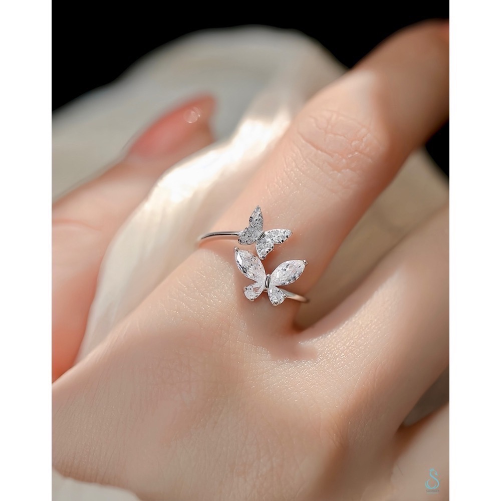 SUMMER 銀飾💫［925純銀］雙蝶之間 純銀戒指 蝴蝶戒-細節圖8