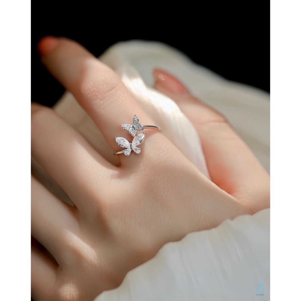 SUMMER 銀飾💫［925純銀］雙蝶之間 純銀戒指 蝴蝶戒-細節圖9