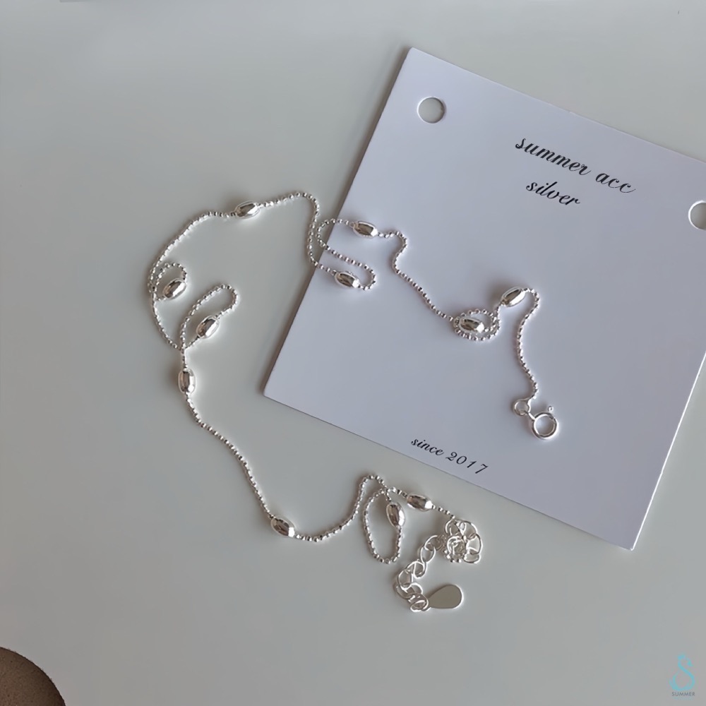 SUMMER 銀飾💫［925純銀］橢形珠鎖骨鍊 純銀項鍊-細節圖2