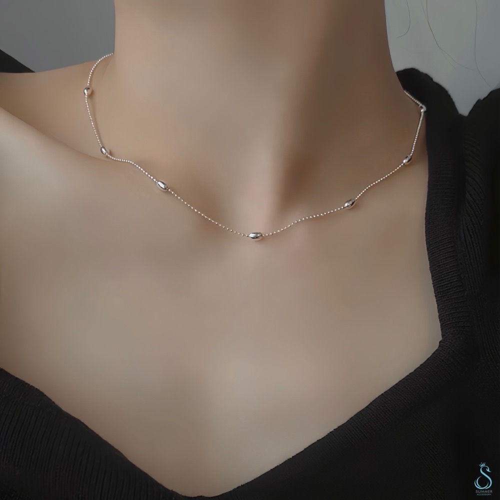 SUMMER 銀飾💫［925純銀］橢形珠鎖骨鍊 純銀項鍊-細節圖3