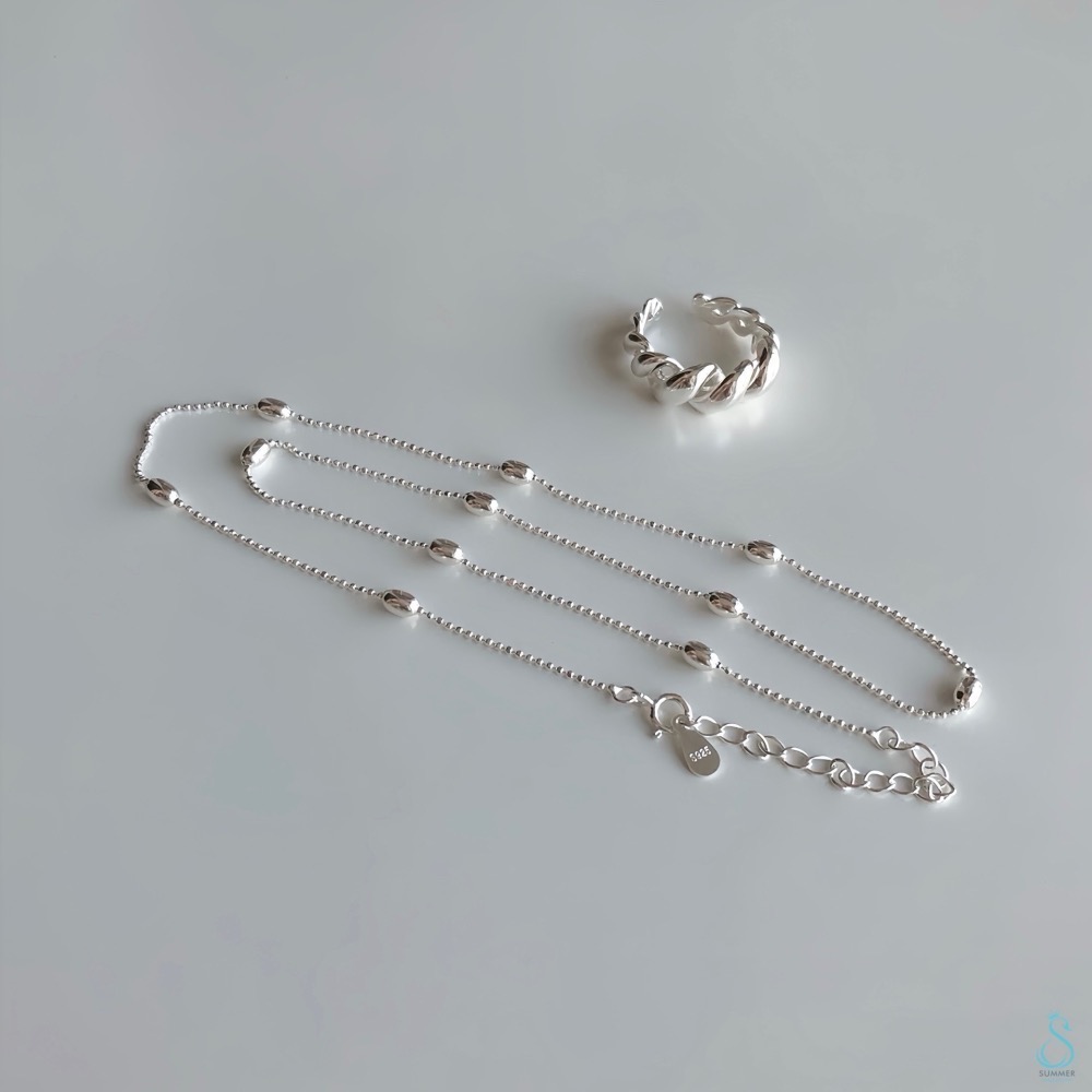 SUMMER 銀飾💫［925純銀］橢形珠鎖骨鍊 純銀項鍊-細節圖5