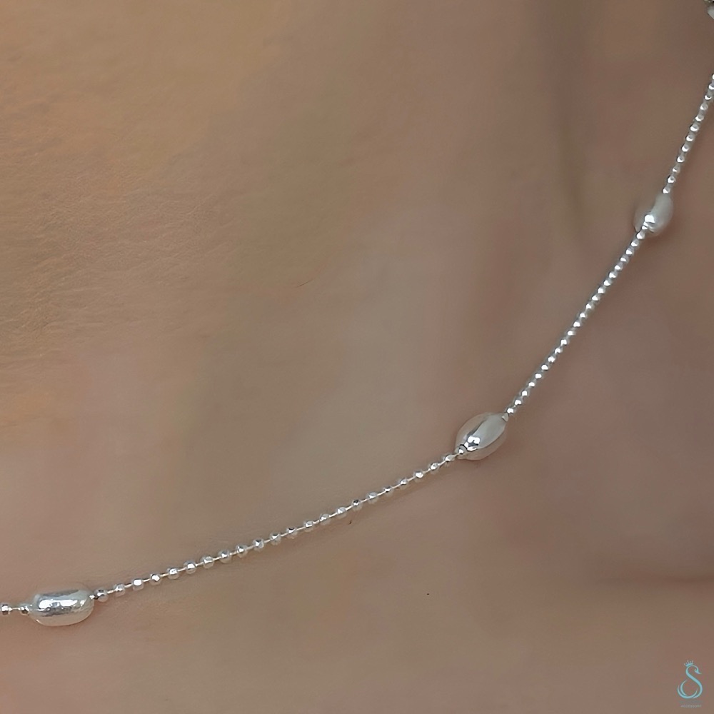 SUMMER 銀飾💫［925純銀］橢形珠鎖骨鍊 純銀項鍊-細節圖7