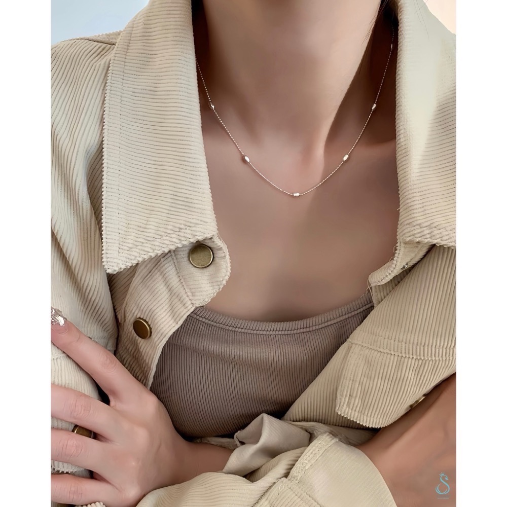 SUMMER 銀飾💫［925純銀］橢形珠鎖骨鍊 純銀項鍊-細節圖8