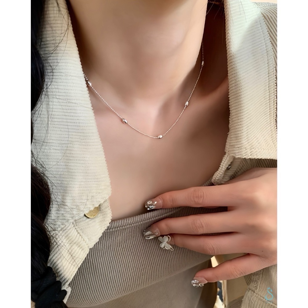 SUMMER 銀飾💫［925純銀］橢形珠鎖骨鍊 純銀項鍊-細節圖9
