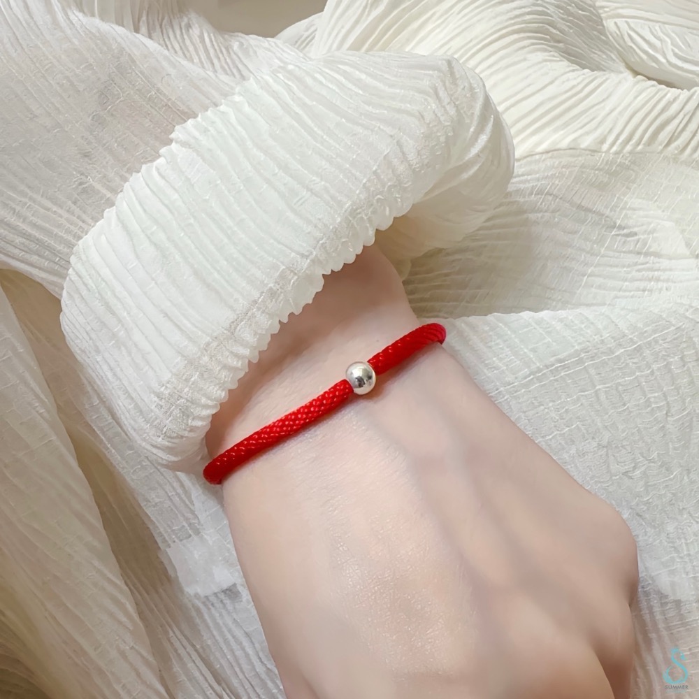SUMMER 銀飾💫［925純銀］基礎款本命年紅繩 黑繩手鍊 情侶手鍊 簡約銀珠手作手繩 幸運紅繩 純銀手鏈-細節圖2