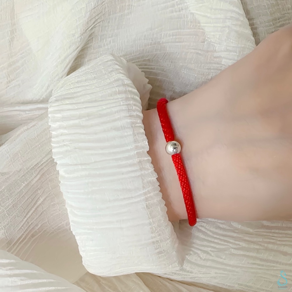 SUMMER 銀飾💫［925純銀］基礎款本命年紅繩 黑繩手鍊 情侶手鍊 簡約銀珠手作手繩 幸運紅繩 純銀手鏈-細節圖5