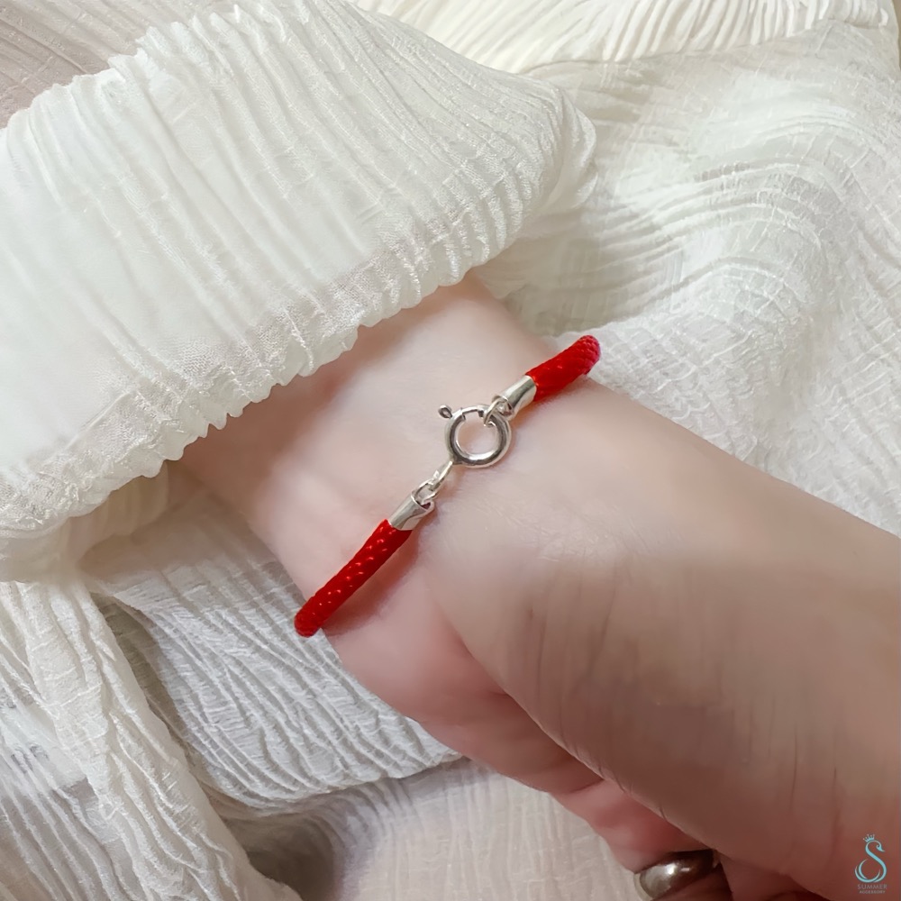 SUMMER 銀飾💫［925純銀］基礎款本命年紅繩 黑繩手鍊 情侶手鍊 簡約銀珠手作手繩 幸運紅繩 純銀手鏈-細節圖6