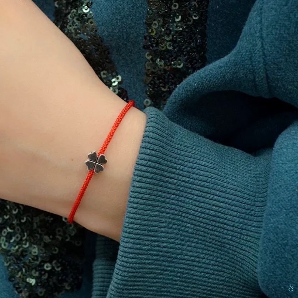 SUMMER 銀飾💫［925純銀］幸運草 手作紅繩手鏈 幸運手鏈 純銀手鏈-細節圖2