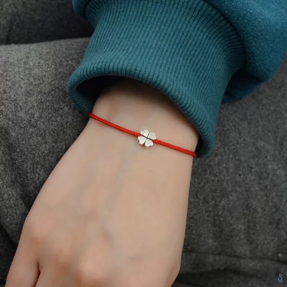 SUMMER 銀飾💫［925純銀］幸運草 手作紅繩手鏈 幸運手鏈 純銀手鏈-細節圖4