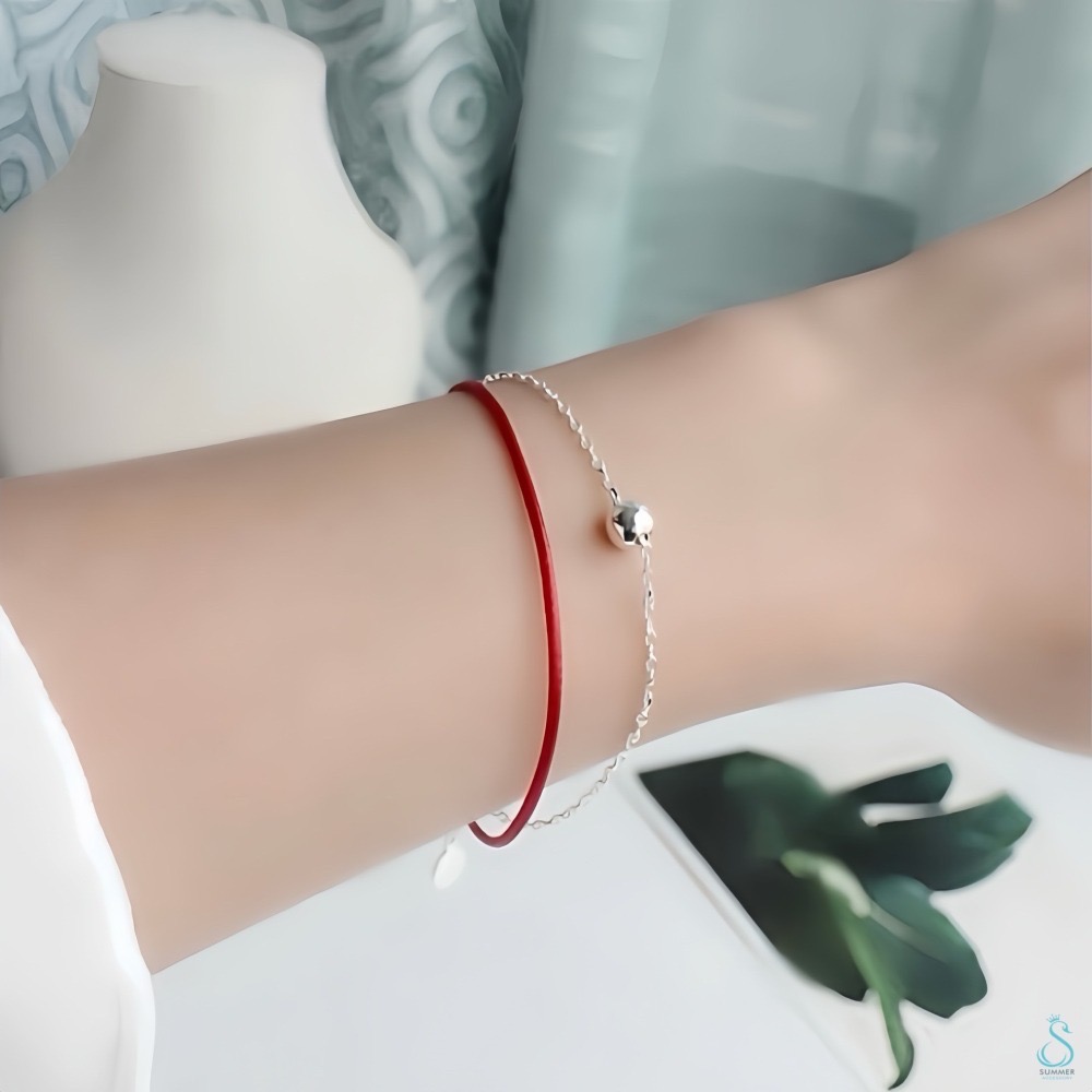 SUMMER 銀飾💫［925純銀］時來運轉 雙層轉運珠 手作紅線手鏈 純銀手鏈-細節圖2