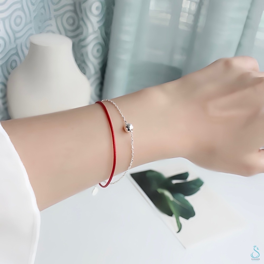 SUMMER 銀飾💫［925純銀］時來運轉 雙層轉運珠 手作紅線手鏈 純銀手鏈-細節圖6