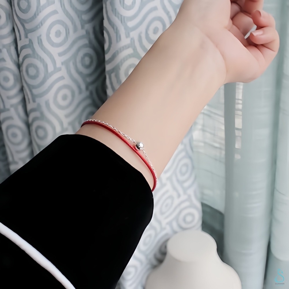 SUMMER 銀飾💫［925純銀］時來運轉 雙層轉運珠 手作紅線手鏈 純銀手鏈-細節圖7
