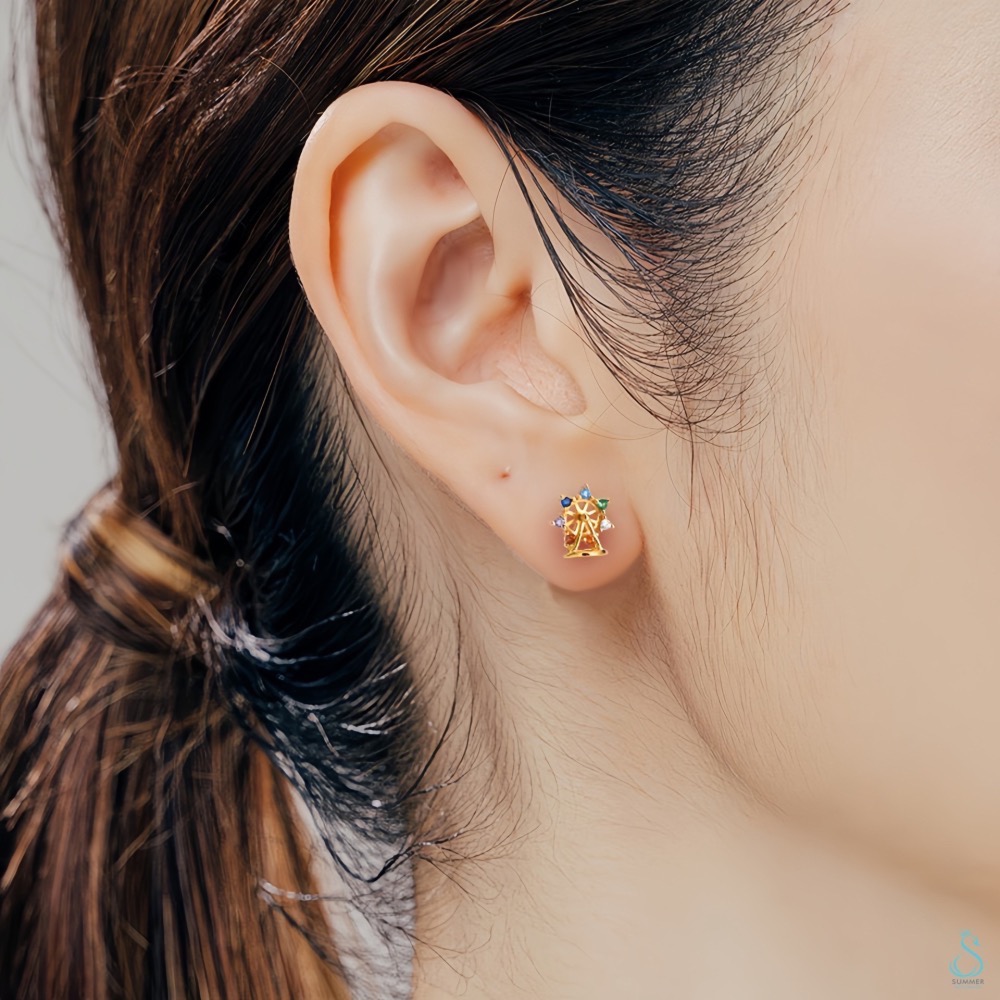 SUMMER 銀飾💫［925純銀］立體可旋轉  🎡夢幻摩天輪轉珠耳環 鎖珠式耳環 純銀耳環-細節圖3