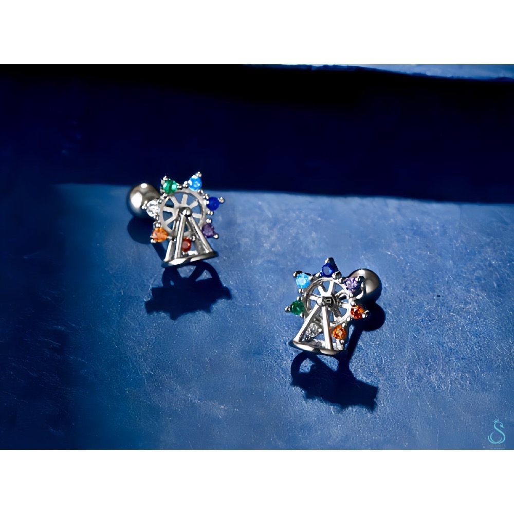 SUMMER 銀飾💫［925純銀］立體可旋轉  🎡夢幻摩天輪轉珠耳環 鎖珠式耳環 純銀耳環-細節圖6