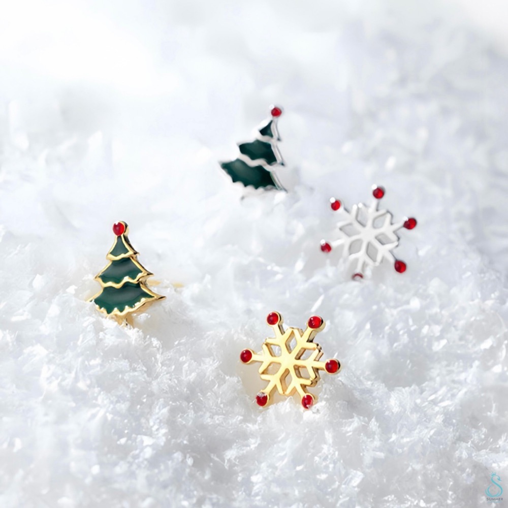 SUMMER 銀飾💫［925純銀］聖誕派對耳環 聖誕樹雪花🎄❄️純銀耳環  聖誕節-細節圖2