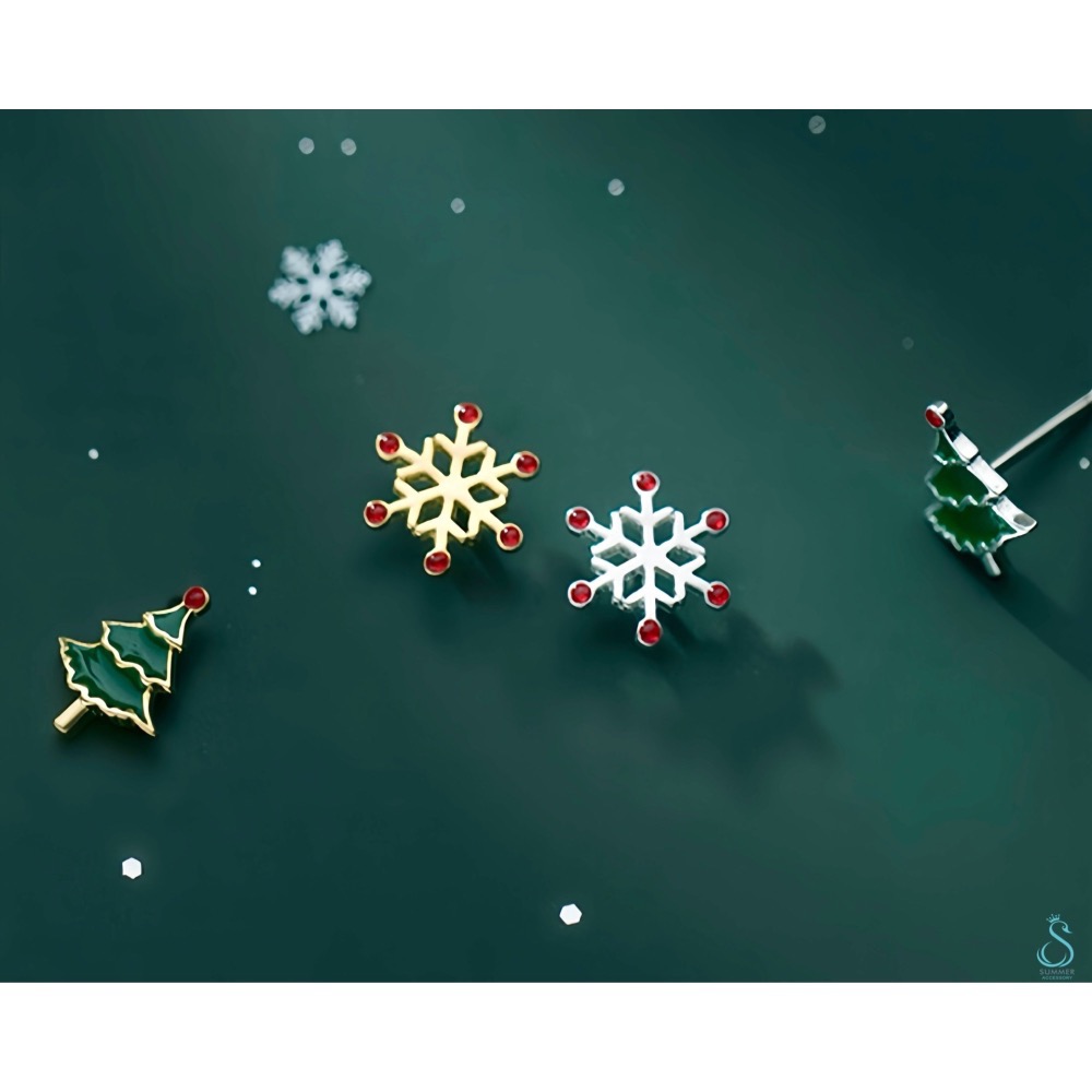 SUMMER 銀飾💫［925純銀］聖誕派對耳環 聖誕樹雪花🎄❄️純銀耳環  聖誕節-細節圖8