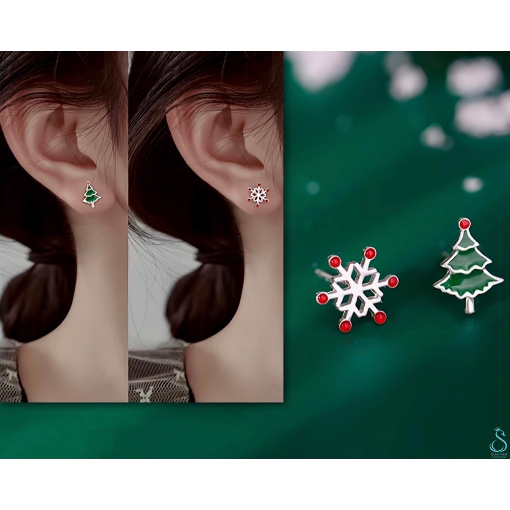 SUMMER 銀飾💫［925純銀］聖誕派對耳環 聖誕樹雪花🎄❄️純銀耳環  聖誕節-細節圖9