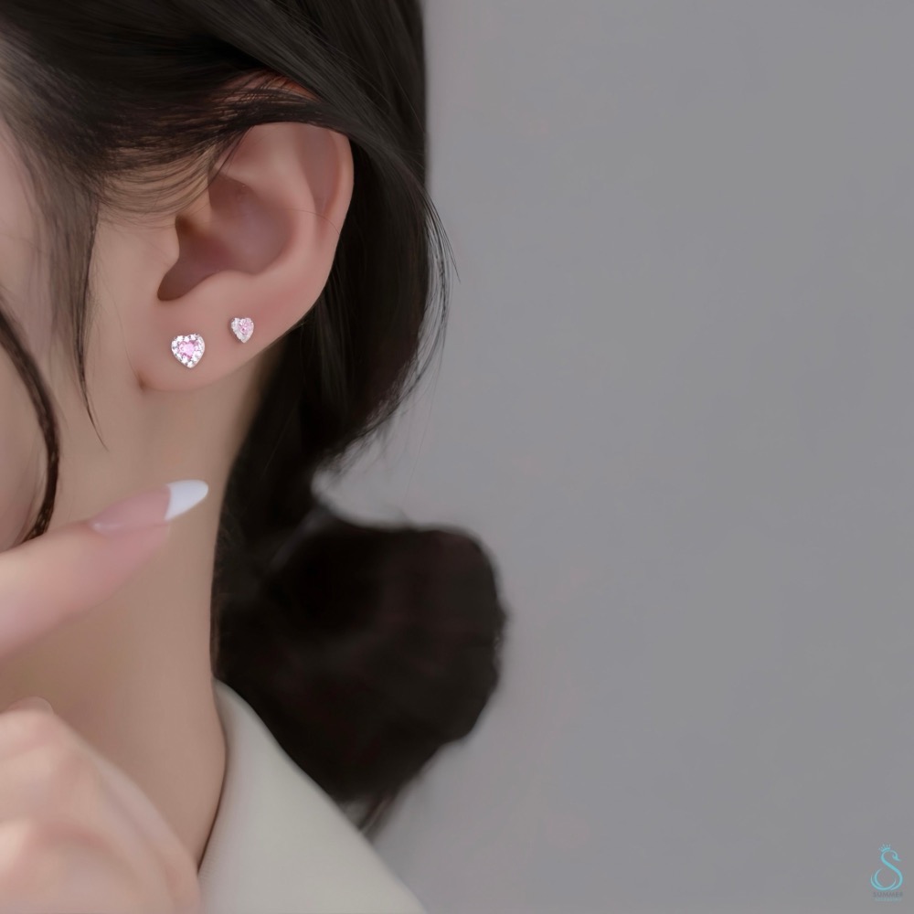 SUMMER 銀飾💫［999足銀］甜美粉心耳環 愛心耳環 純銀耳環-細節圖2