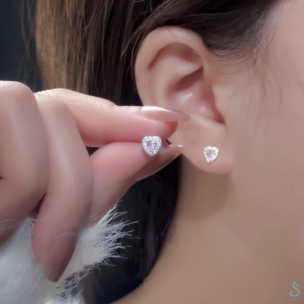 SUMMER 銀飾💫［999足銀］甜美粉心耳環 愛心耳環 純銀耳環-細節圖5