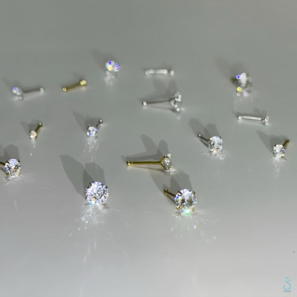 SUMMER 銀飾💫［S999足銀］精選5A超閃鋯石💎 防過敏養耳 《一對優惠價》圓珠/閃亮圓鑽 純銀養耳棒 純銀耳-細節圖2