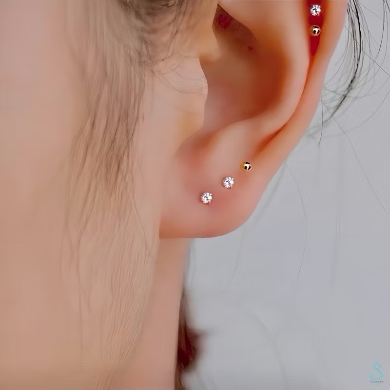 SUMMER 銀飾💫［S999足銀］精選5A超閃鋯石💎 防過敏養耳 《一對優惠價》圓珠/閃亮圓鑽 純銀養耳棒 純銀耳-細節圖7