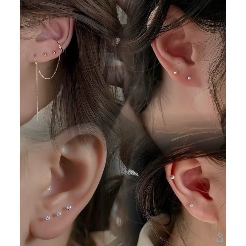 SUMMER 銀飾💫［S999足銀］精選5A超閃鋯石💎 防過敏養耳 《一對優惠價》圓珠/閃亮圓鑽 純銀養耳棒 純銀耳-細節圖9